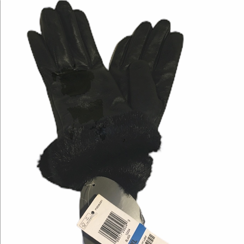 Faux Fur-Cuff Leather Tech Gloves